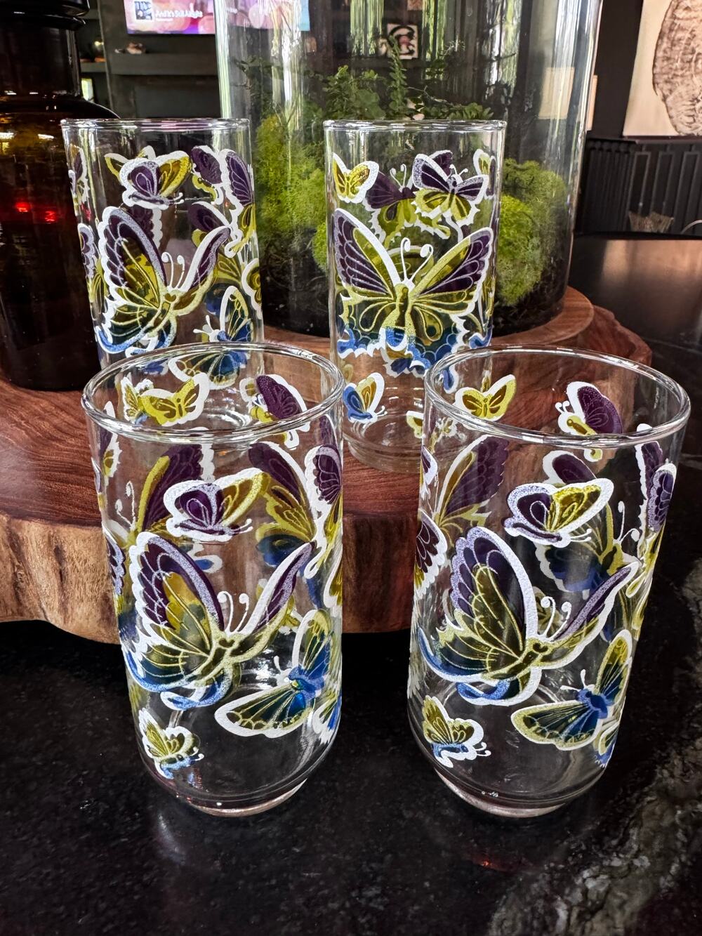 Vintage Libbey Butterfly Tumbler Glasses Set of 4, 1970s Barware